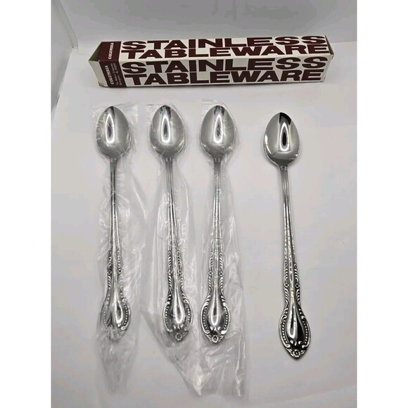 Columbia Stainless Steel Japan Flatware Beaded BNIB set of 4 - Picture 1 of 9